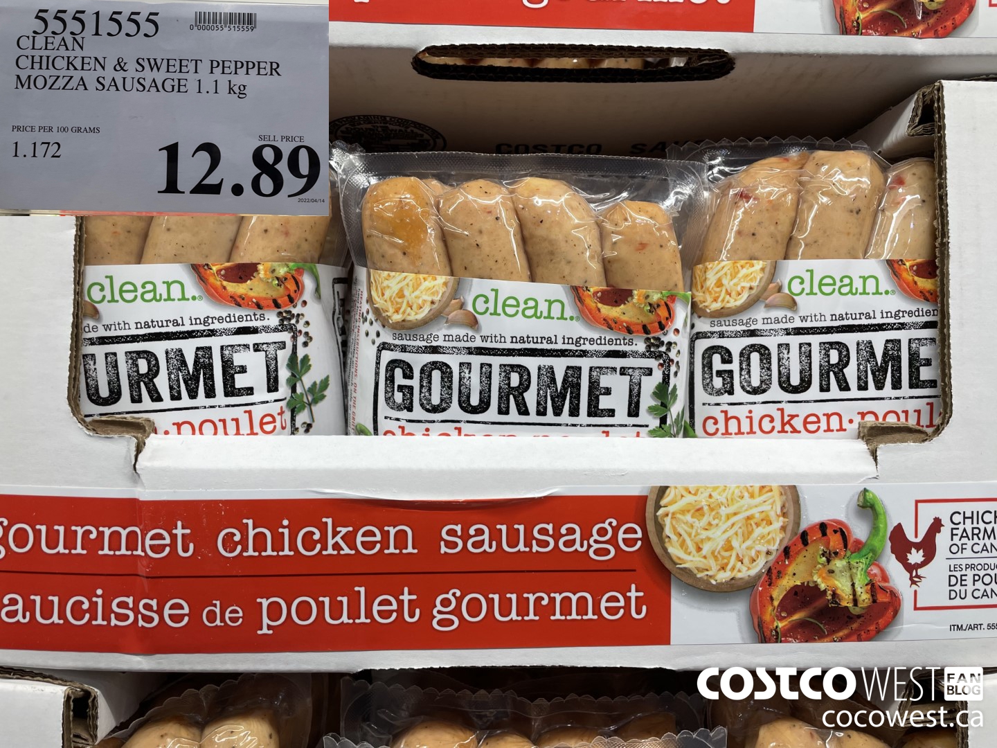 5551555 CLEAN CHICKEN & SWEET PEPPER MOZZA SAUSAGE 1.1 KG $12.89