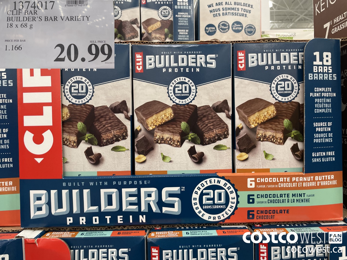 1374017 CLIF BAR BUILDER'S BAR VARIETY 18 x 68 g $20.99