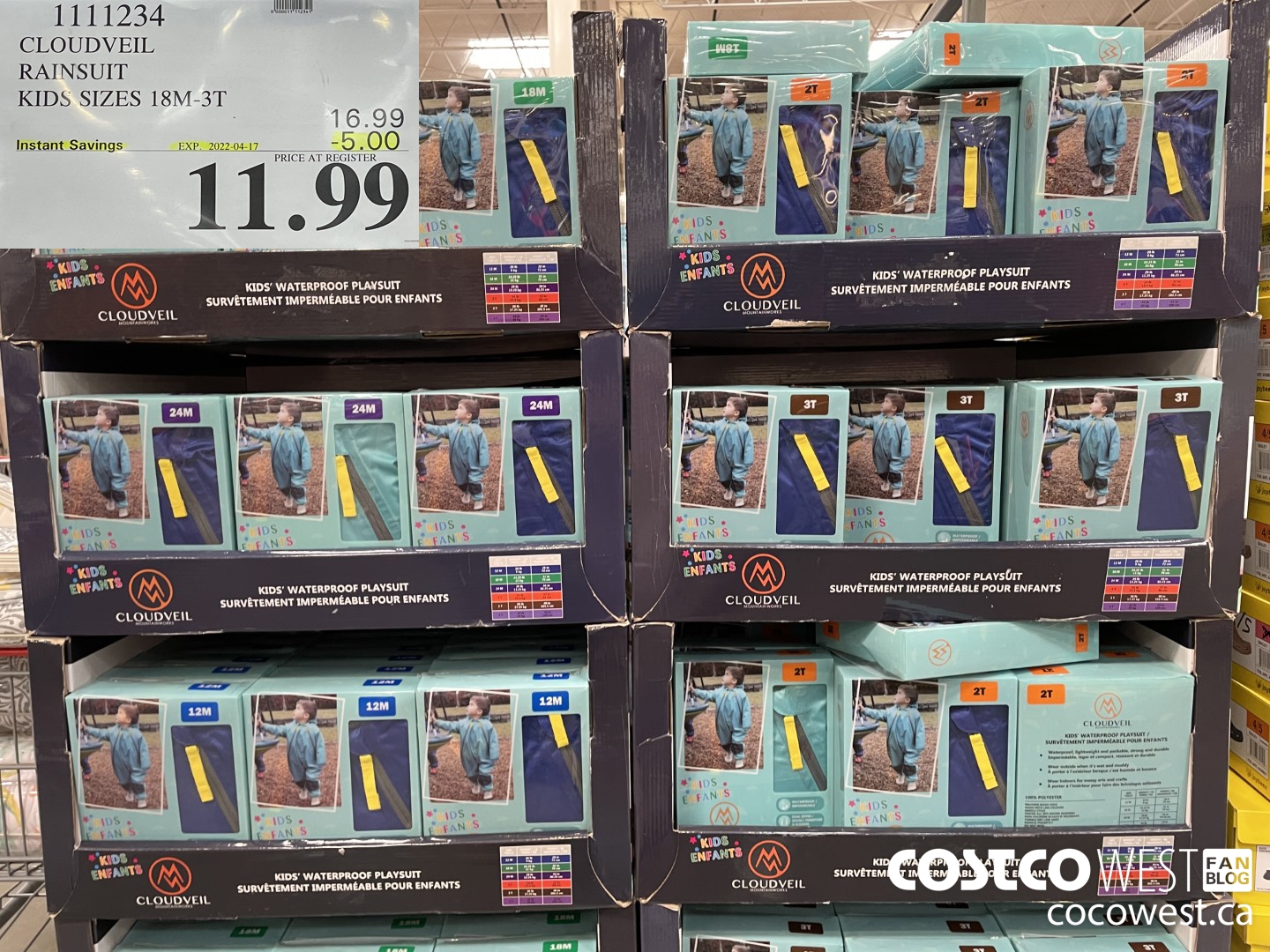 1111234 CLOUDVEIL RAINSUIT KIDS SIZES 18M-3T  ($5.00 INSTANT SAVINGS EXPIRES ON 2022-04-17) $11.99