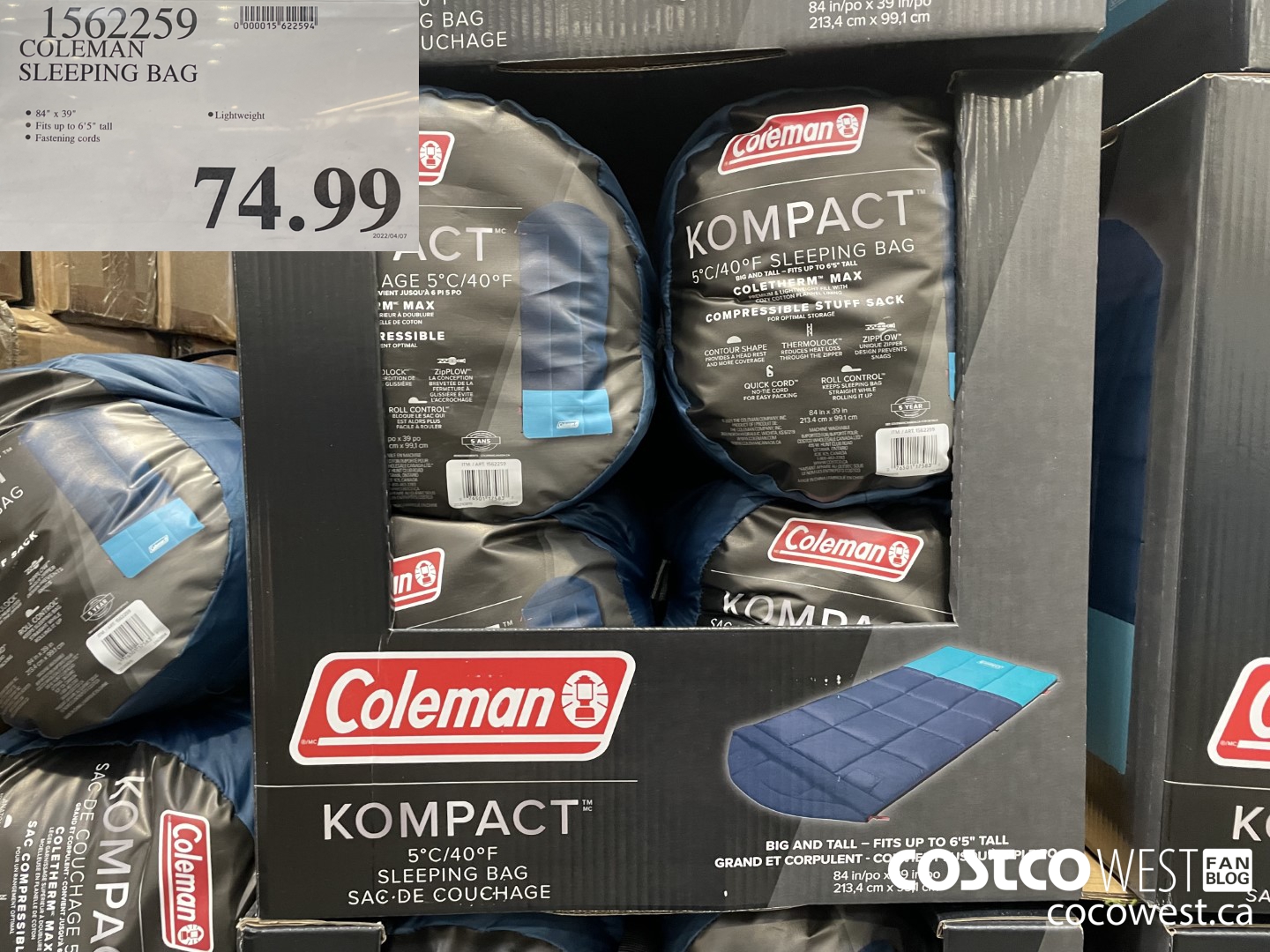 1562259 COLEMAN SLEEPING BAG $74.99
