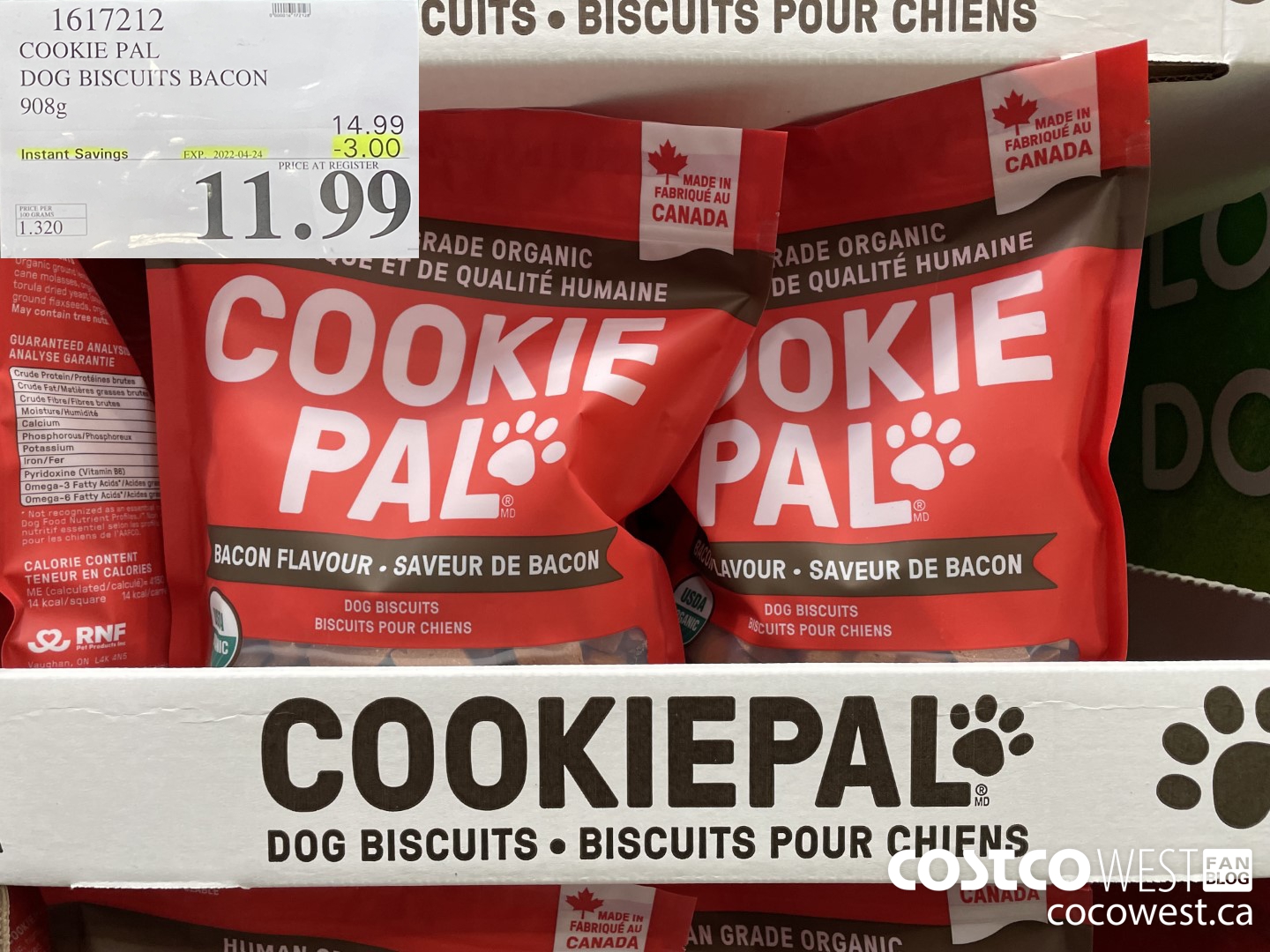 1617212 COOKIE PAL DOG BISCUITS BACON 908g ($3.00 INSTANT SAVINGS EXPIRES ON 2022-04-24) $11.99
