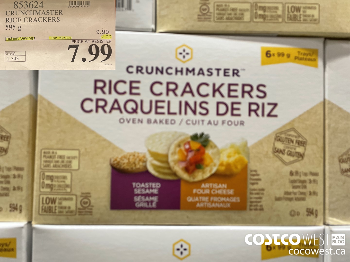 853624 CRUNCHMASTER RICE CRACKERS 595 g ($2.00 INSTANT SAVINGS EXPIRES ON 2021-04-03) $7.99