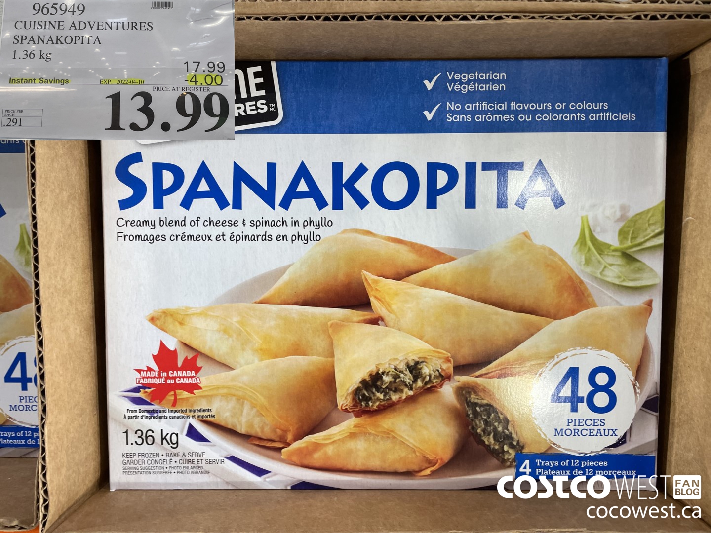 965949 CUISINE ADVENTURES SPANAKOPITA 1.36 kg ($4.00 INSTANT SAVINGS EXPIRES ON 2022-04-10) $13.99