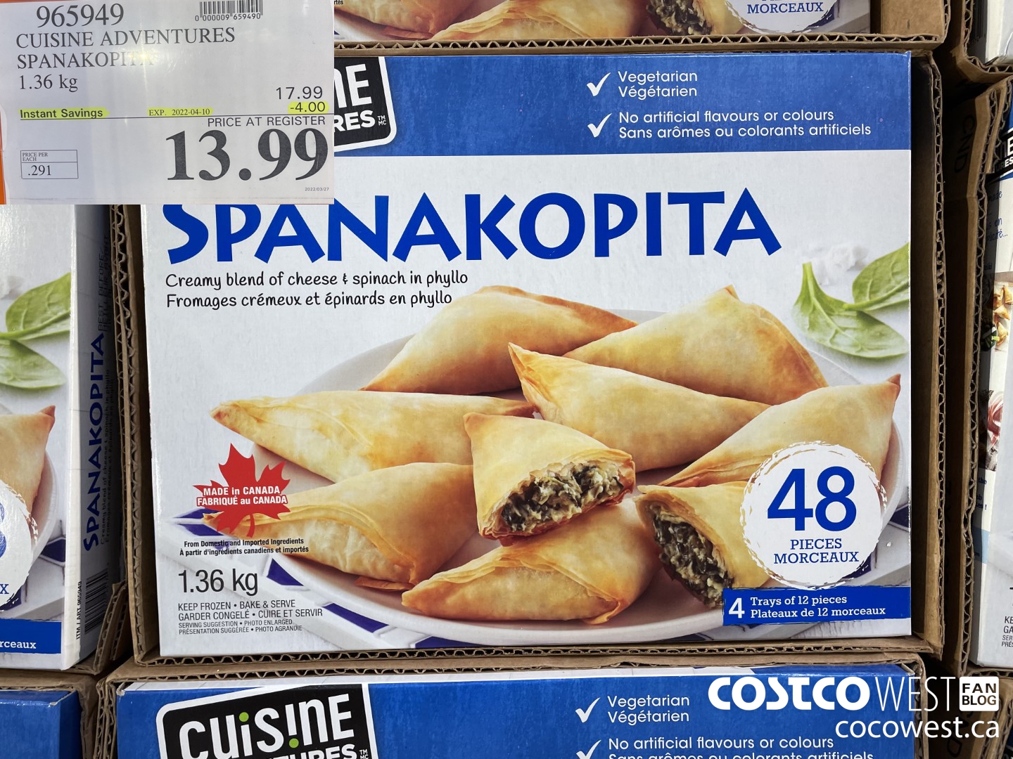 965949 CUISINE ADVENTURES SPANAKOPITA 1.36 kg ($4.00 INSTANT SAVINGS EXPIRES ON 2022-04-10) $13.99