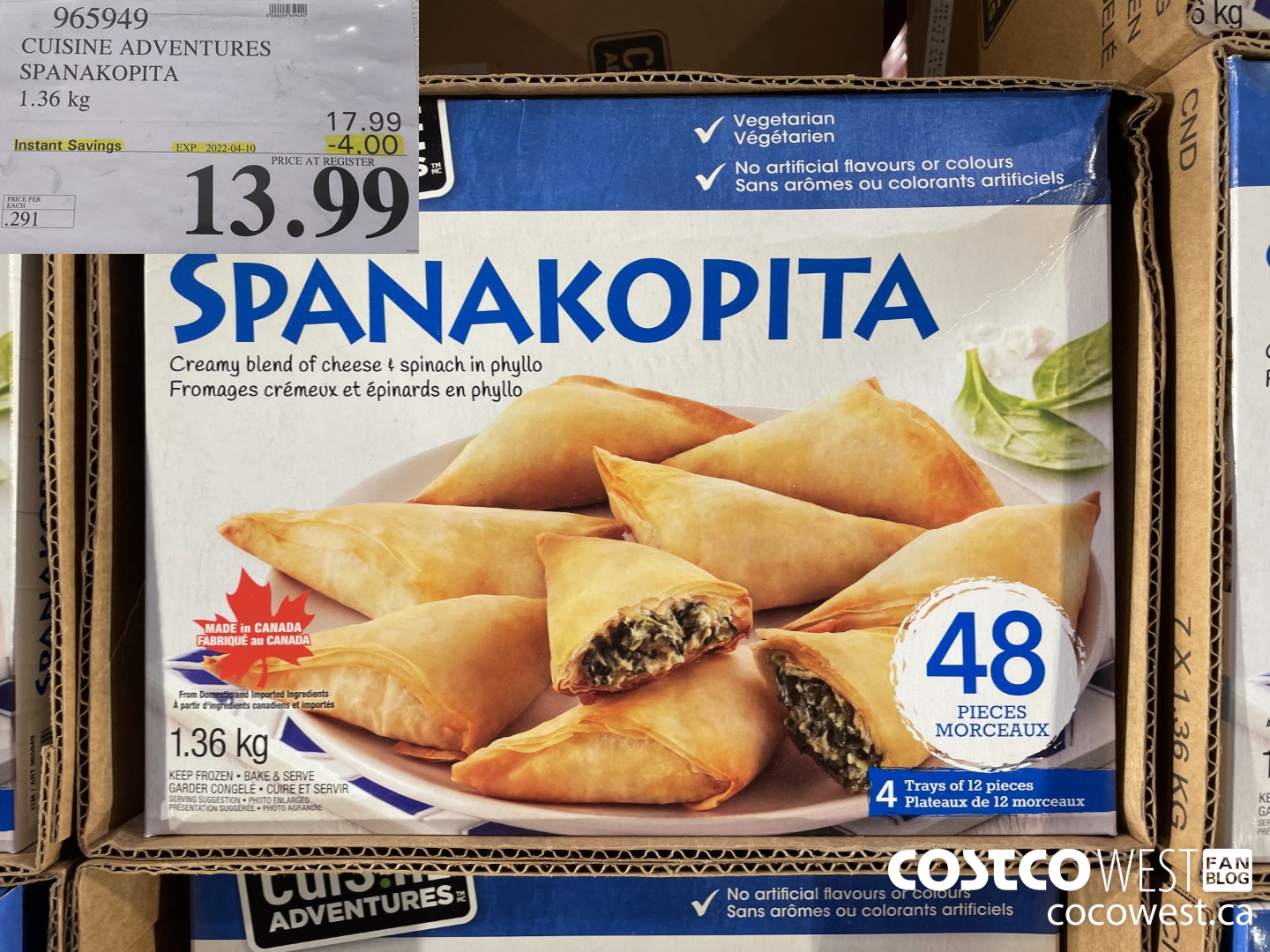 965949 CUISINE ADVENTURES SPANAKOPITA 1.36 kg ($4.00 INSTANT SAVINGS EXPIRES ON 2022-04-10) $13.99