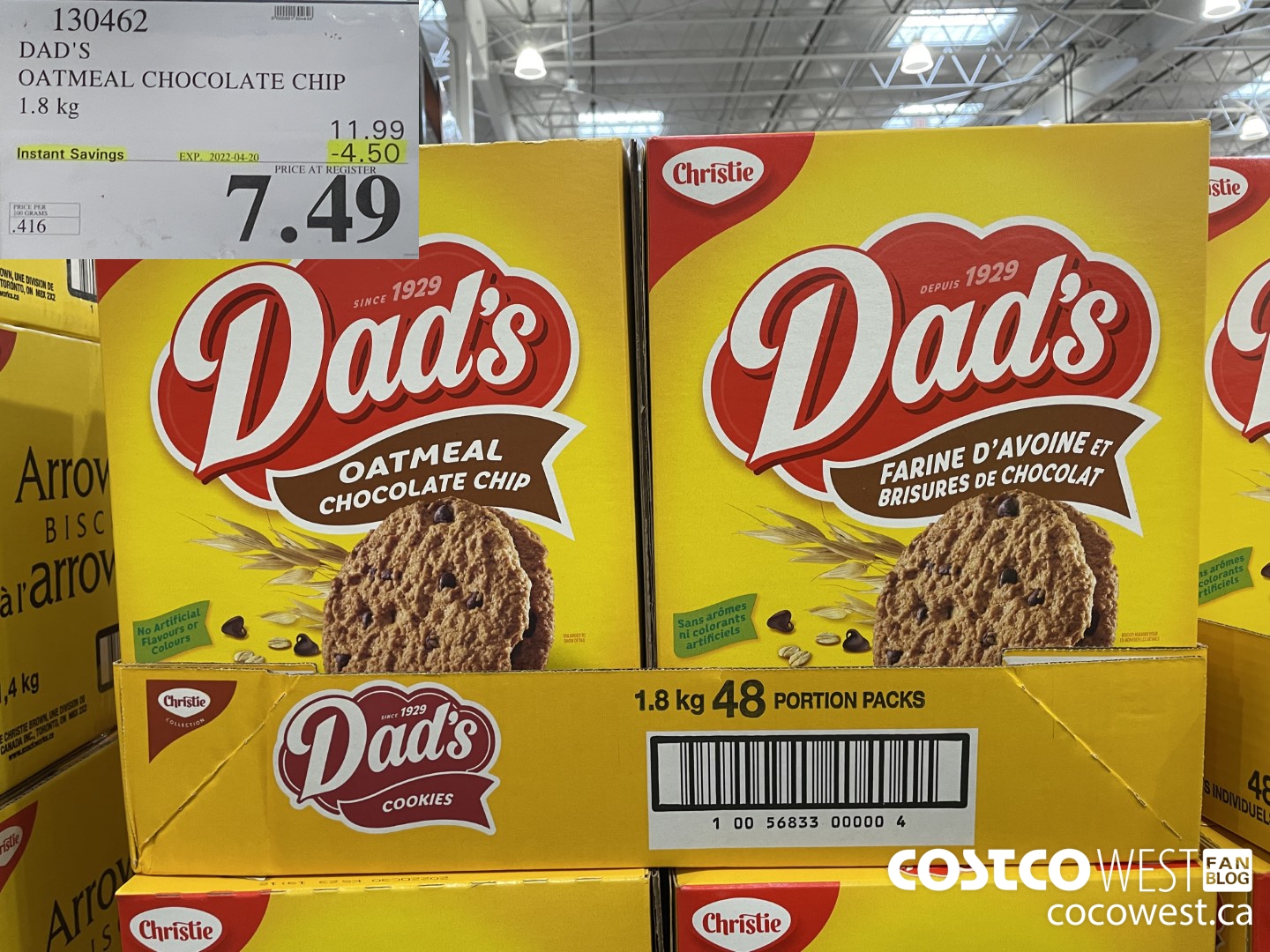 130462 DAD'S OATMEAL CHOCOLATE CHIP 1.8 KG ($4.50 INSTANT SAVINGS EXPIRES ON 2022-04-20) $7.49