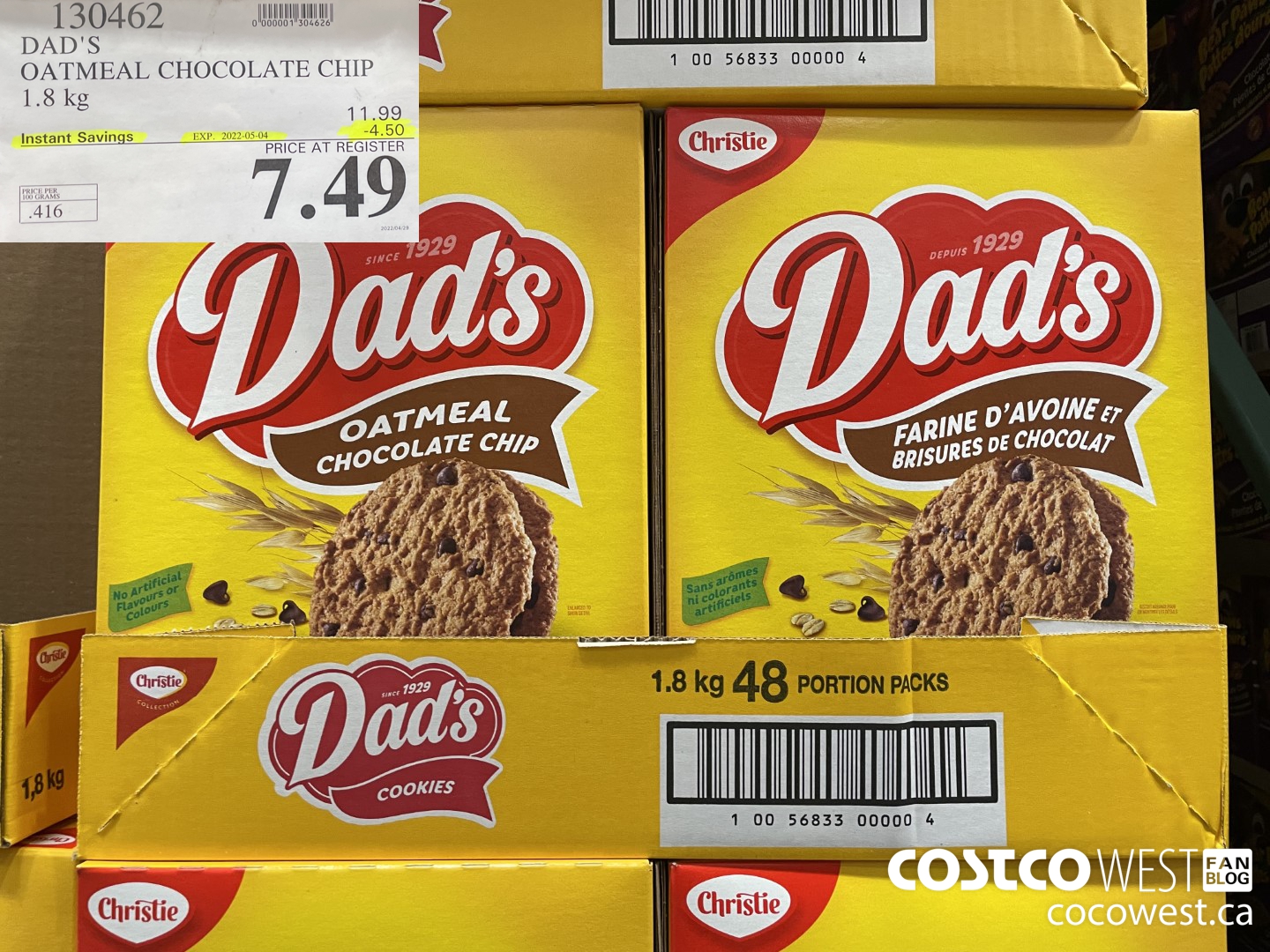 130462 DAD'S OATMEAL CHOCOLATE CHIP 1.8 KG ($4.50 INSTANT SAVINGS EXPIRES ON 2022-05-04) $7.49