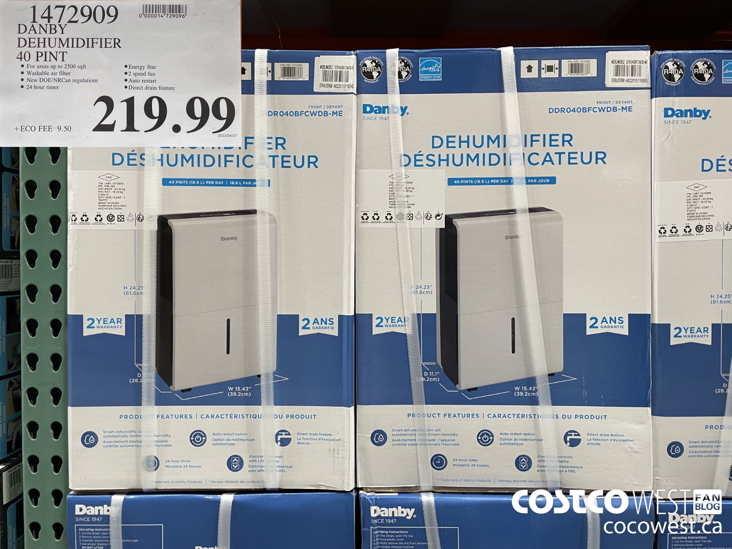 1472909 DANBY DEHUMIDIFIER 40 PINT $219.99