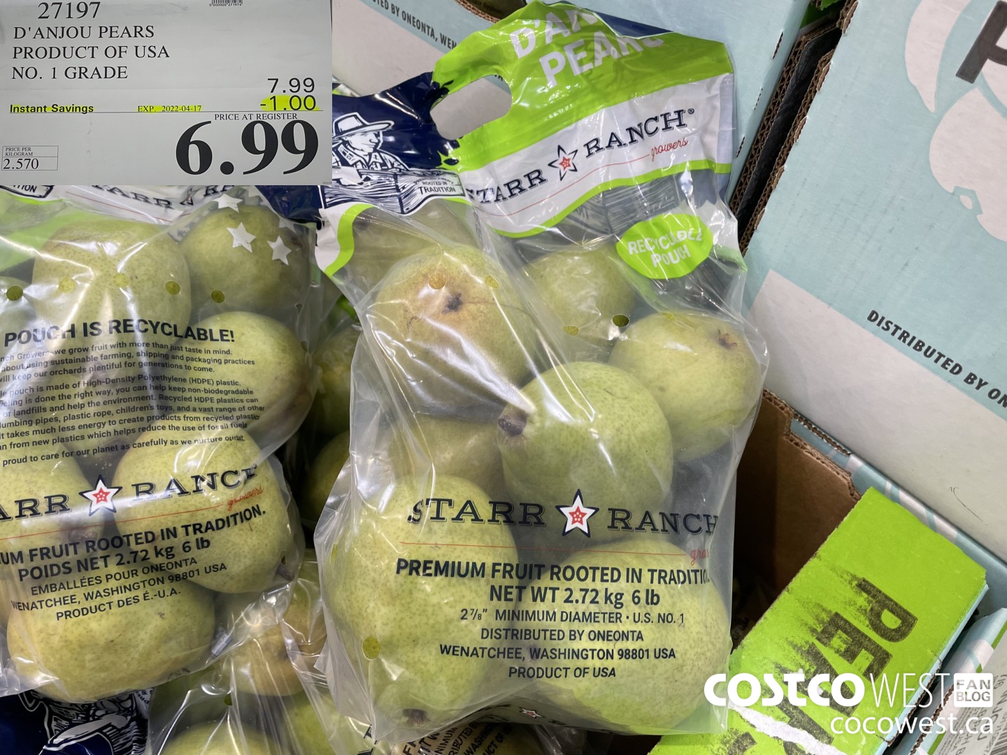 27197 D'ANJOU PEARS PRODUCT OF USA NO. 1 GRADE ($1.00 INSTANT SAVINGS EXPIRES ON 2022-04-17) $6.99