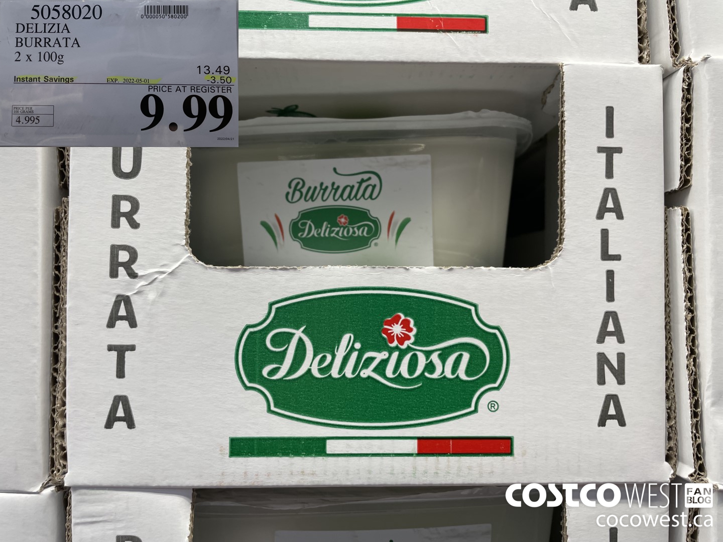 5058020 DELIZIA BURRATA 2 x 100 ($3.50 INSTANT SAVINGS EXPIRES ON 2022-05-01) $9.99