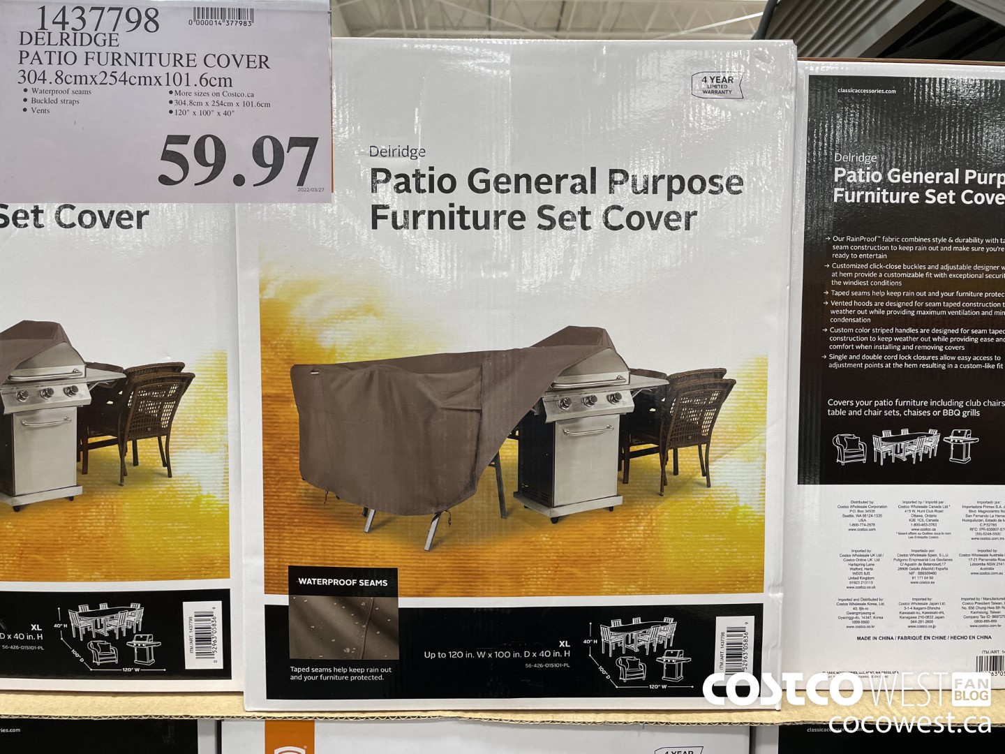 1437798 DELRIDGE PATIO FURNITURE COVER 304.8CMX254CMX101.6CM $59.97