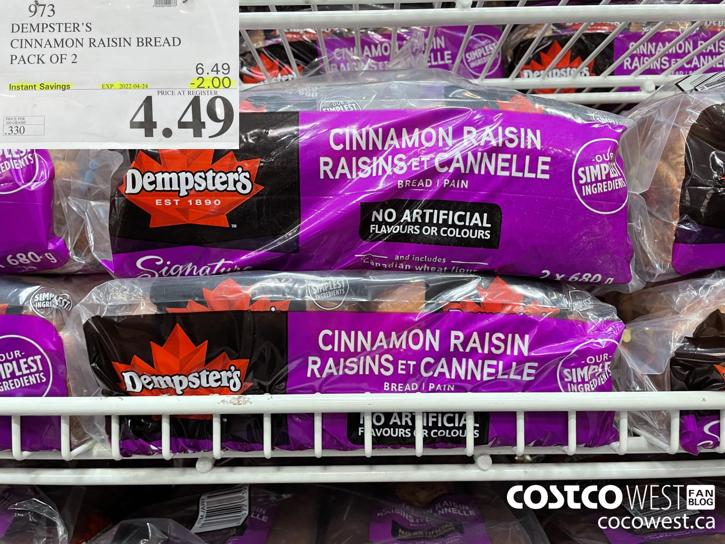 973 DEMPSTER'S CINNAMON RAISIN BREAD PACK OF 2 ($2.00 INSTANT SAVINGS EXPIRES ON 2022-04-24) $4.49
