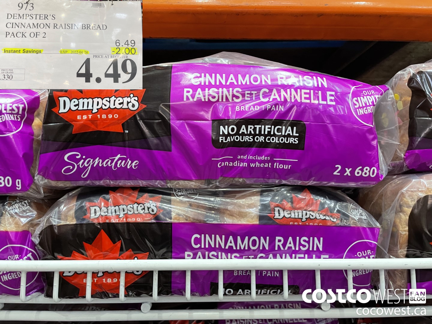 973 DEMPSTER'S CINNAMON RAISIN BREAD PACK OF 2 ($2.00 INSTANT SAVINGS EXPIRES ON 2022-04-24) $4.49