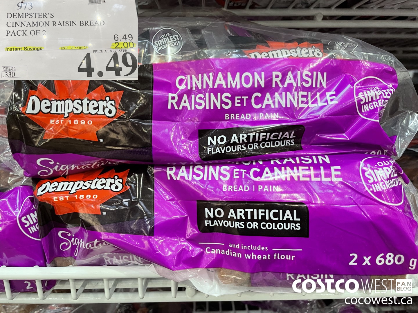 973 DEMPSTER'S CINNAMON RAISIN BREAD PACK OF 2 ($2.00 INSTANT SAVINGS EXPIRES ON 2022-04-24) $4.49
