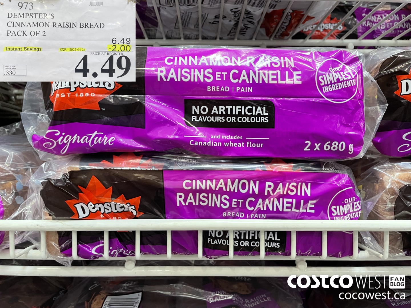 973 DEMPSTER'S CINNAMON RAISIN BREAD PACK OF 2 ($2.00 INSTANT SAVINGS EXPIRES ON 2022-04-24) $4.49