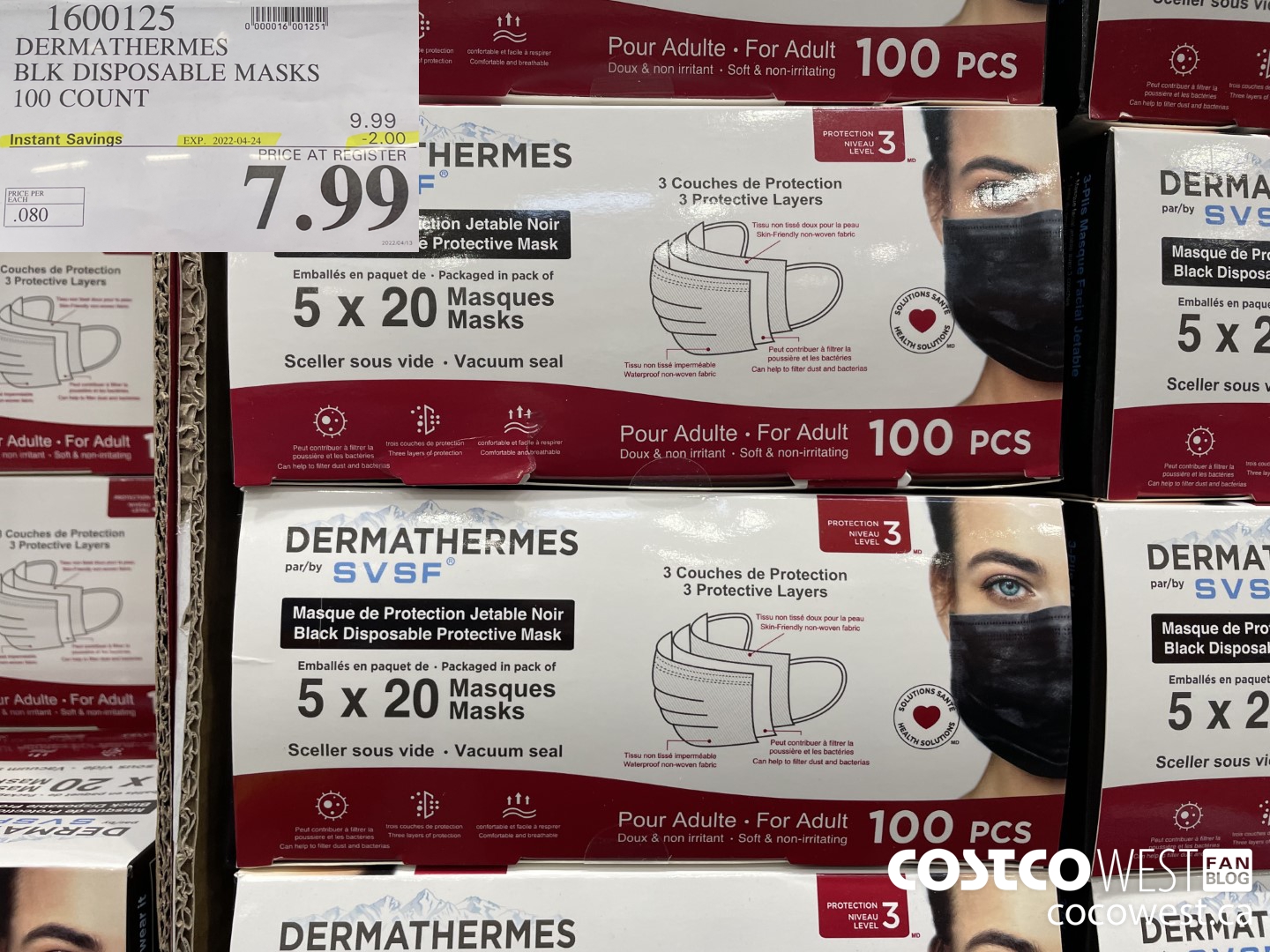 1600125 DERMATHERMES BLK DISPOSABLE MASKS 100 COUNT ($2.00 INSTANT SAVINGS EXPIRES ON 2022-04-24) $7.99