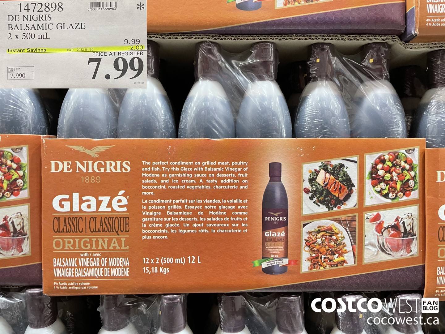 1472898 DE NIGRIS BALSAMIC GLAZE 2 x 500 mL ($2.00 INSTANT SAVINGS EXPIRES ON 2022-04-10) $7.99
