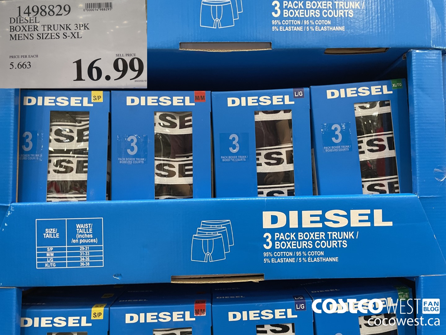 1498829 DIESEL BOXER TRUNK 3PK MENS SIZES S-XL  $16.99