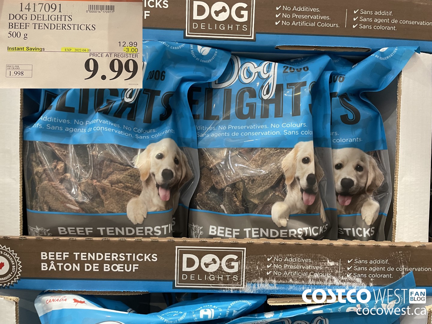 1417091 DOG DELIGHTS BEEF TENDERSTICKS 500 g ($3.00 INSTANT SAVINGS EXPIRES ON 2022-04-10) $9.99