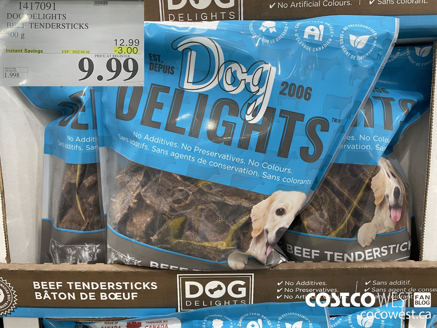 1417091 DOG DELIGHTS BEEF TENDERSTICKS 500 g ($3.00 INSTANT SAVINGS EXPIRES ON 2022-04-10) $9.99