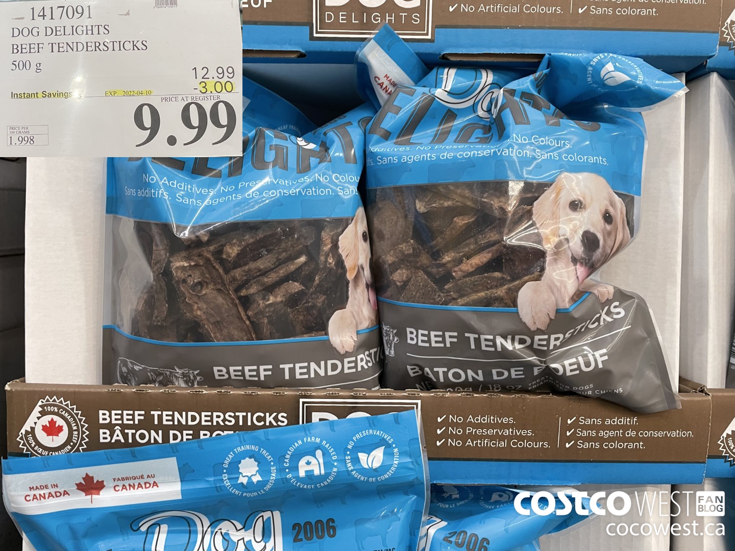 1417091 DOG DELIGHTS BEEF TENDERSTICKS 500 g ($3.00 INSTANT SAVINGS EXPIRES ON 2022-04-10) $9.99