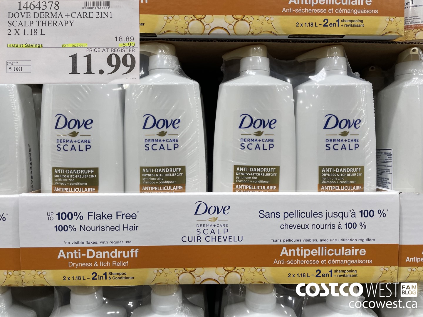 1464378 DOVE DERMA+CARE 2IN1 SCALP THERAPY 2 x 1.18 L ($6.90 INSTANT SAVINGS EXPIRES ON 2022-04-10) $11.99