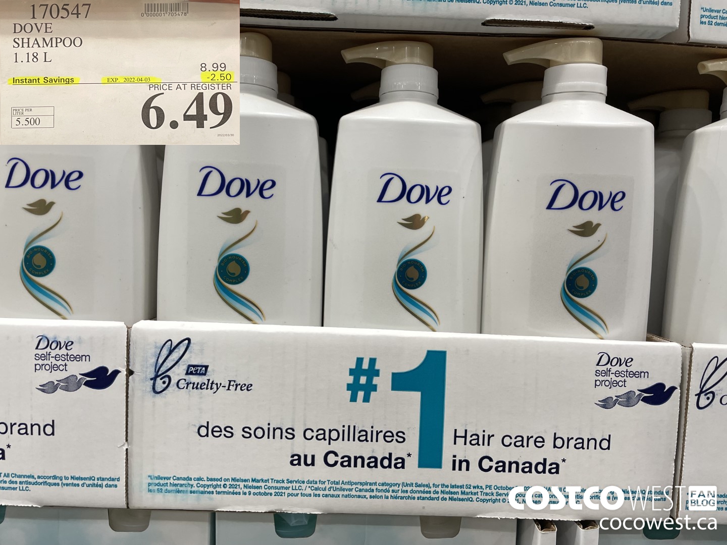 170547 DOVE SHAMPOO 1.18 L  ($2.50 INSTANT SAVINGS EXPIRES ON 2022-04-03) $6.49