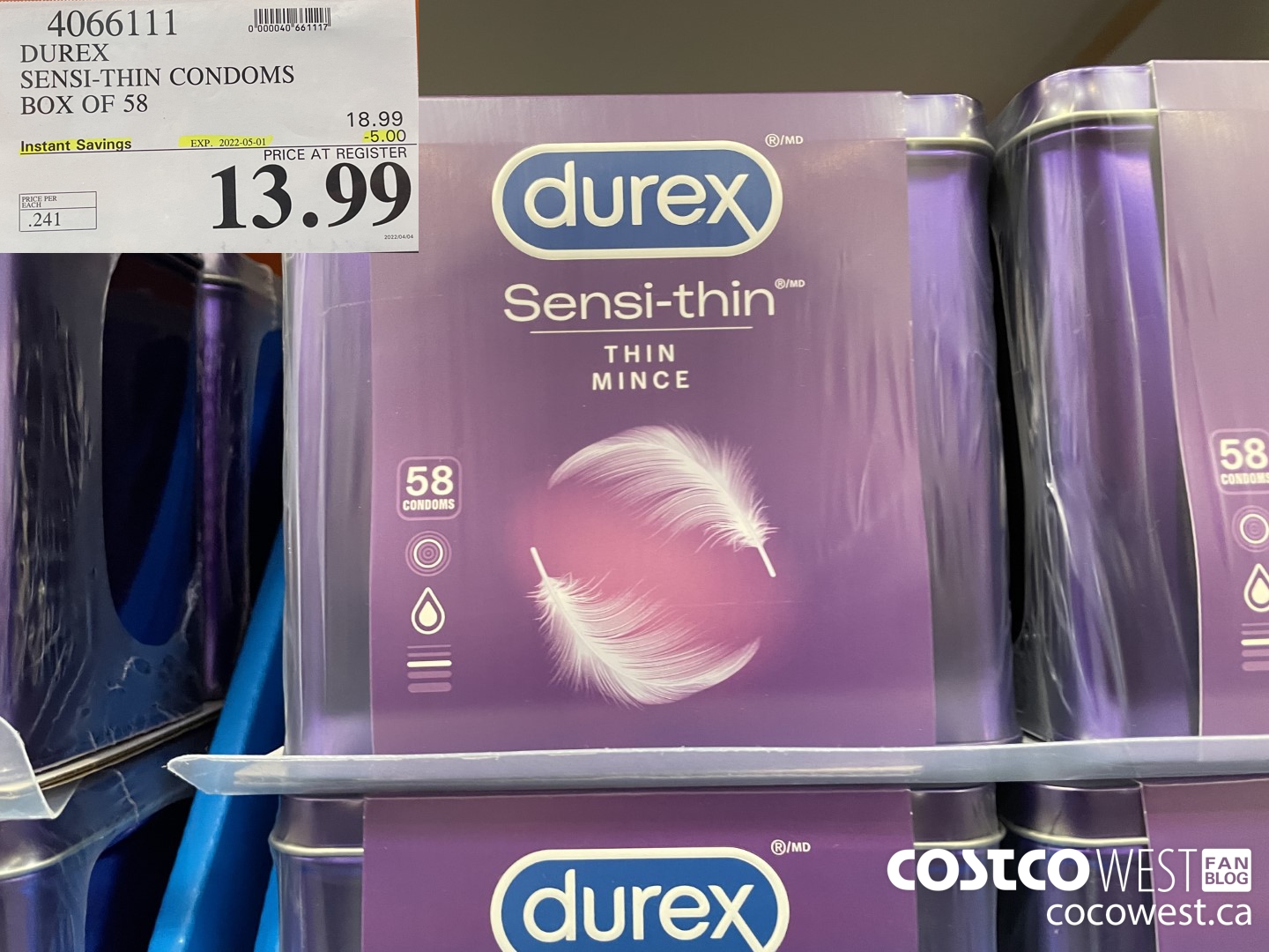 4066111 DUREX SENSI-THIN CONDOMS BOX OF 58 ($5.00 INSTANT SAVINGS EXPIRES ON 2022-05-01) $13.99