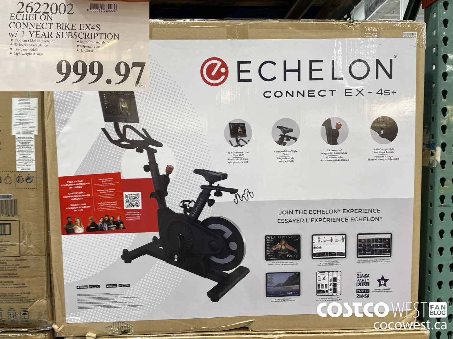 2622002 ECHELON CONNECT BIKE EX4S w/ 1 YEAR SUBSCRIPTION  $999.97