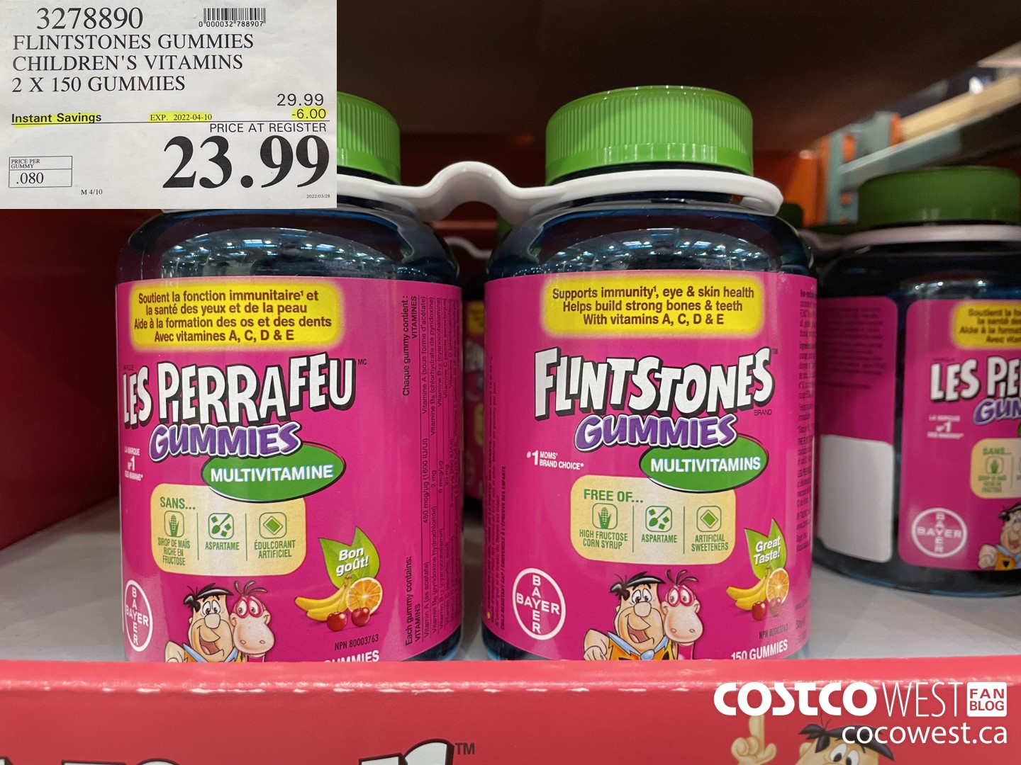 3278890 ELINTSTONES GUMMIES CHILDREN'S VITAMINS 2 X 150 GUMMIES  ($6.00 INSTANT SAVINGS EXPIRES ON 2022-04-10) $23.99