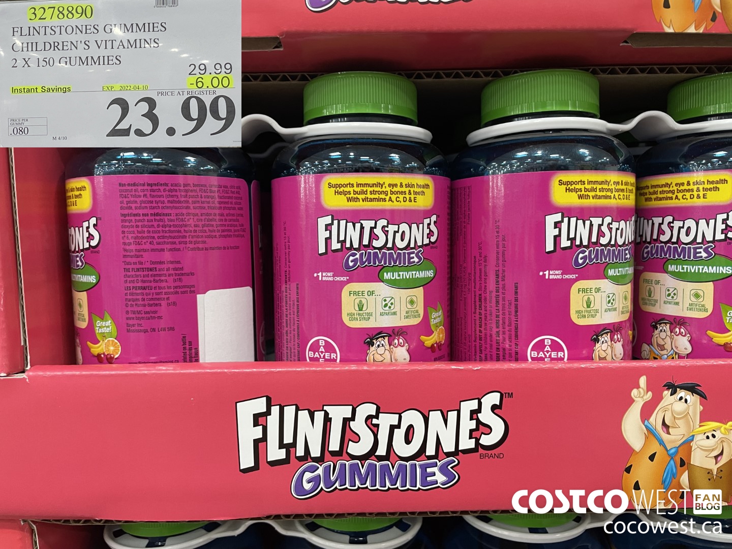 3278890 ELINTSTONES GUMMIES CHILDREN'S VITAMINS 2 X 150 GUMMIES  ($6.00 INSTANT SAVINGS EXPIRES ON 2022-04-10) $23.99