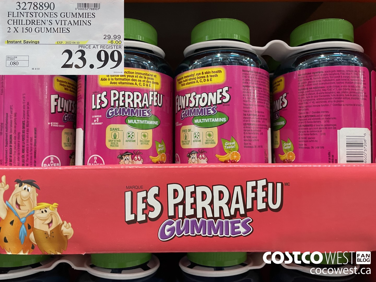 3278890 ELINTSTONES GUMMIES CHILDREN'S VITAMINS 2 X 150 GUMMIES  ($6.00 INSTANT SAVINGS EXPIRES ON 2022-04-10) $23.99