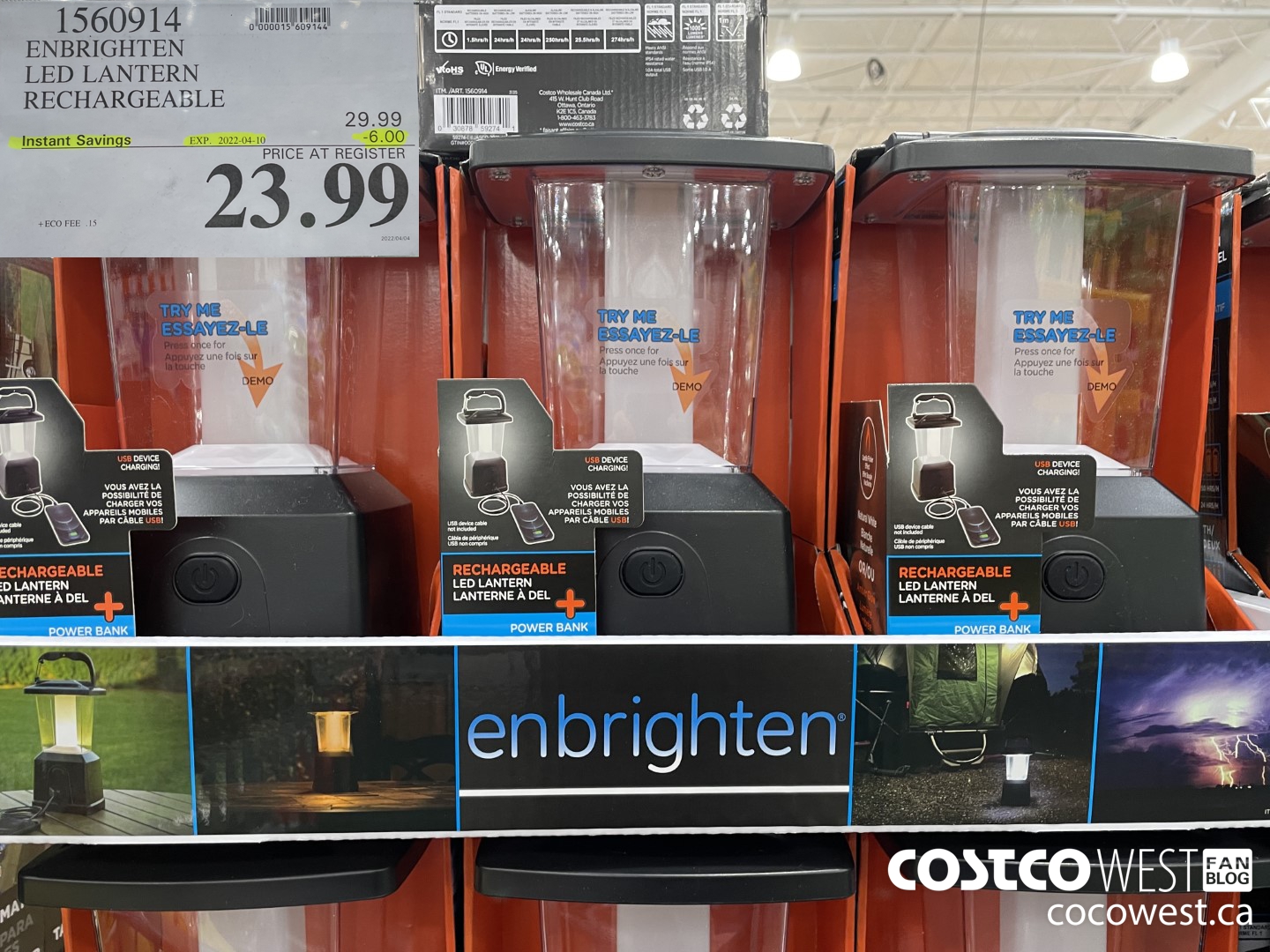 1560914 ENBRIGHTEN LED LANTERN RECHARGEABLE ($6.00 INSTANT SAVINGS EXPIRES ON 2022-04-10) $23.99