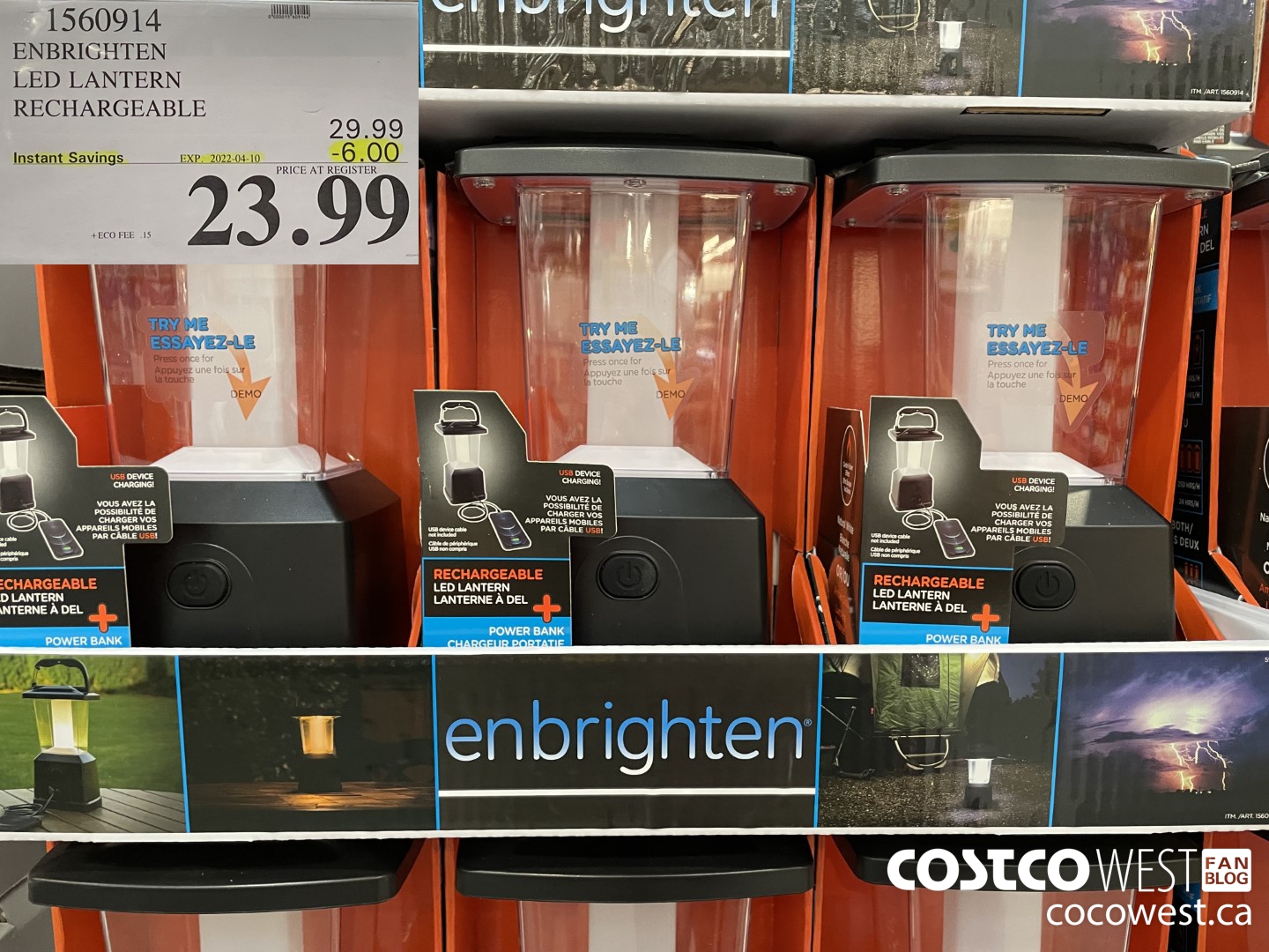 1560914 ENBRIGHTEN LED LANTERN RECHARGEABLE ($6.00 INSTANT SAVINGS EXPIRES ON 2022-04-10) $23.99