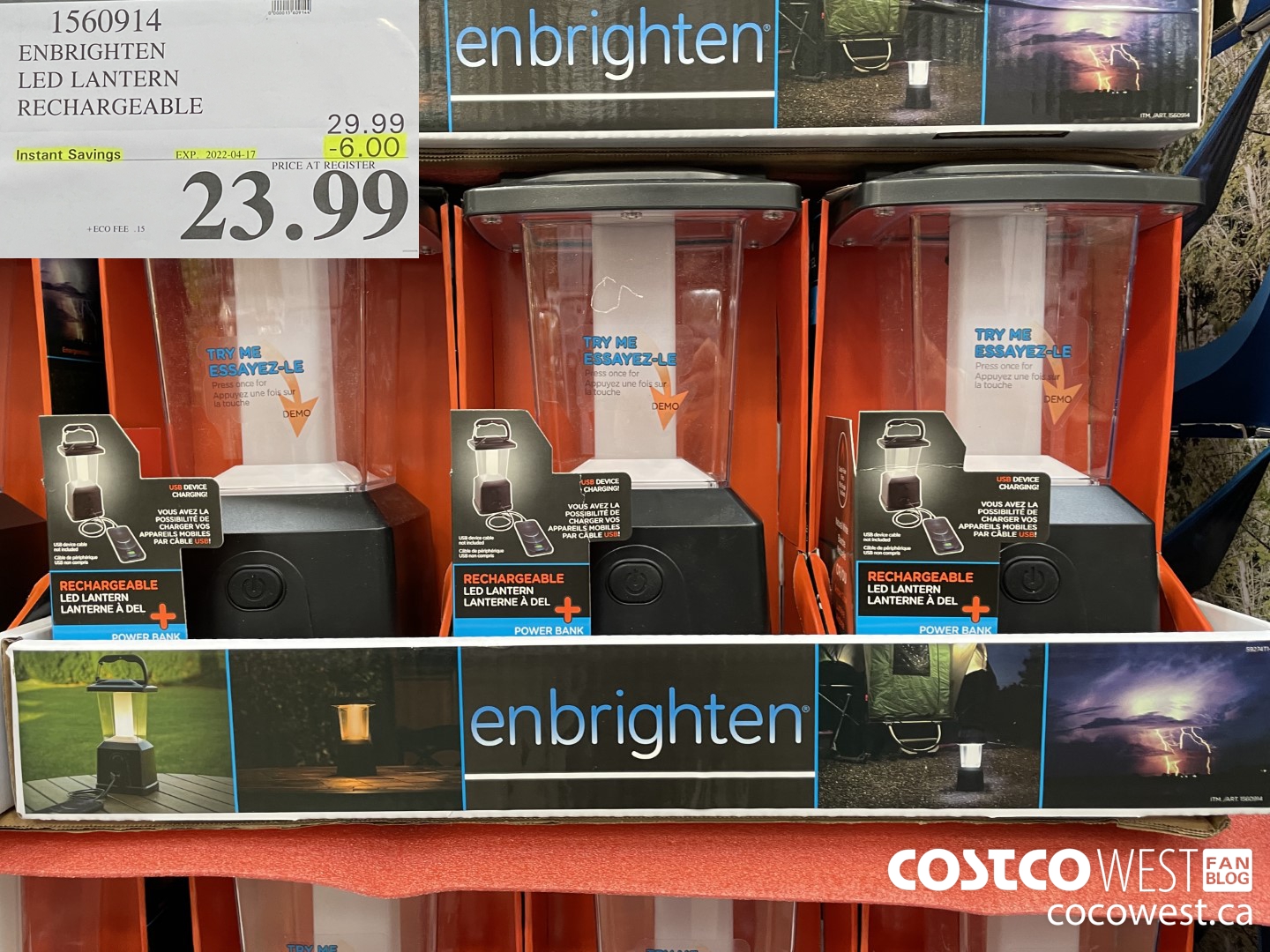 1560914 ENBRIGHTEN LED LANTERN RECHARGEABLE ($6.00 INSTANT SAVINGS EXPIRES ON 2022-04-17) $23.99
