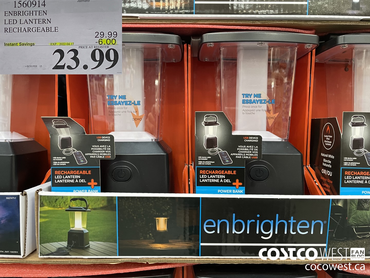1560914 ENBRIGHTEN LED LANTERN RECHARGEABLE ($6.00 INSTANT SAVINGS EXPIRES ON 2022-04-17) $23.99