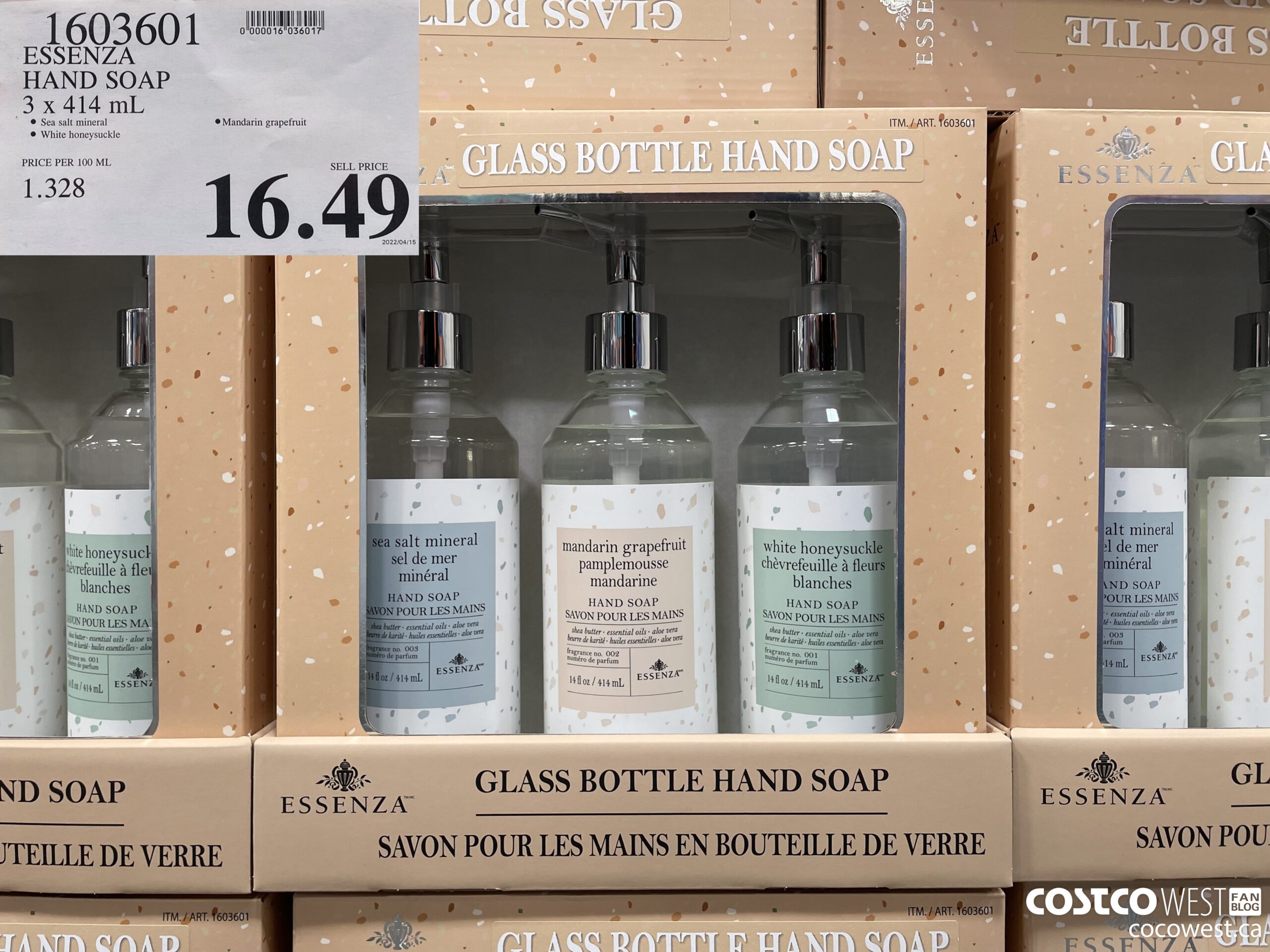 1603601 ESSENZA HAND SOAP 3 X 414 ML $16.49