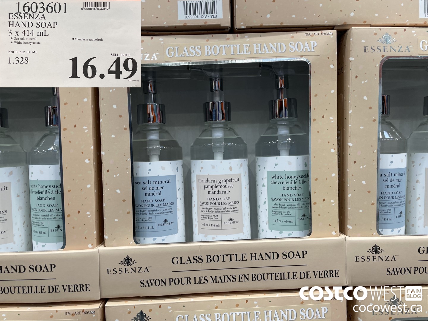1603601 ESSENZA HAND SOAP 3 X 414 ML $16.49