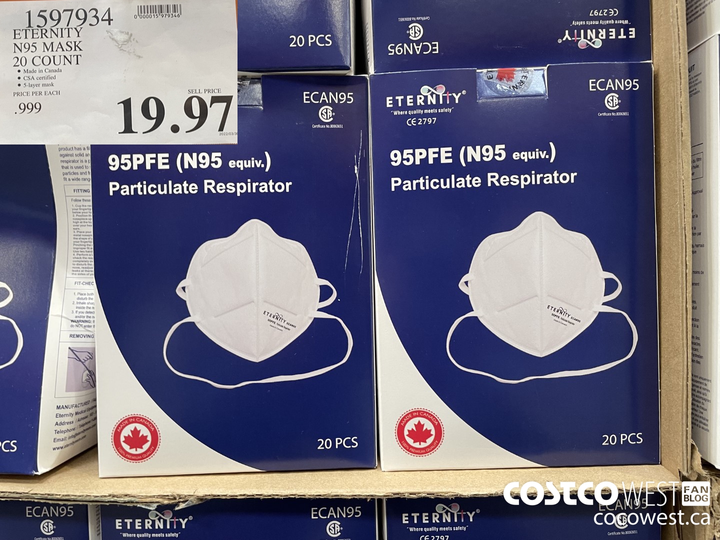 1597934 ETERNITY N95 MASK 20 COUNT $19.97