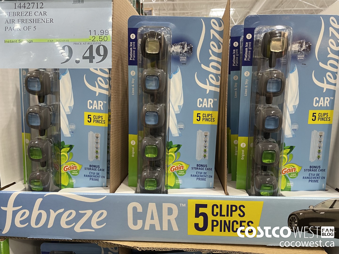 1442712 FEBREZE CAR AIR FRESHENER 5 PACK ($2.50 INSTANT SAVINGS EXPIRES ON 2022-05-01) $9.49