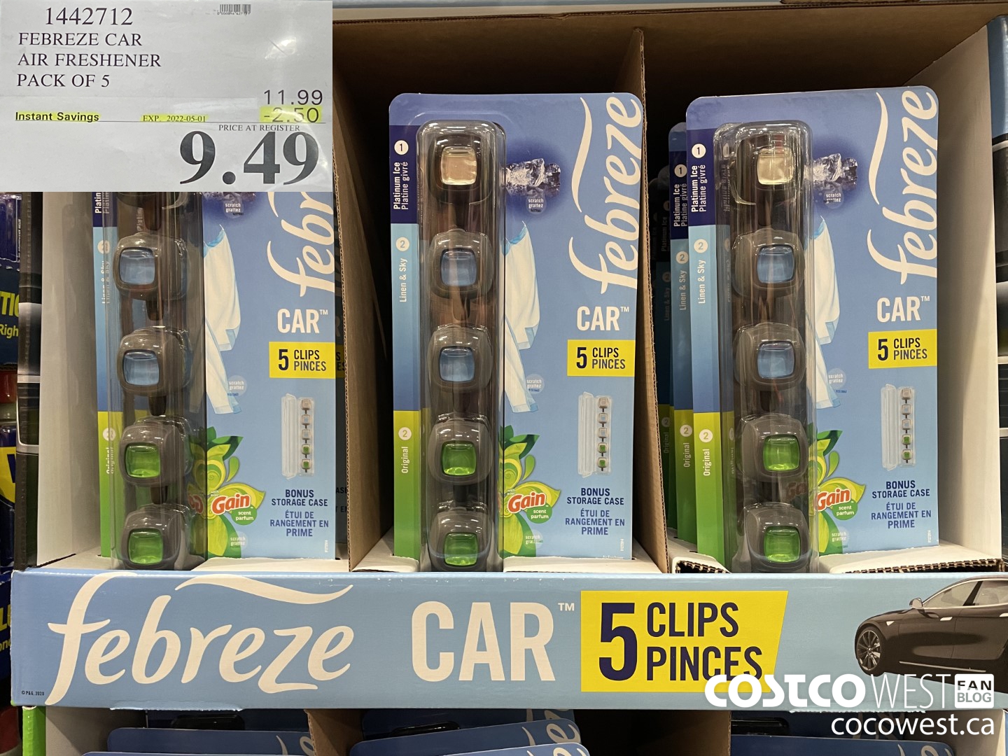 1442712 FEBREZE CAR AIR FRESHENER 5 PACK ($2.50 INSTANT SAVINGS EXPIRES ON 2022-05-01) $9.49