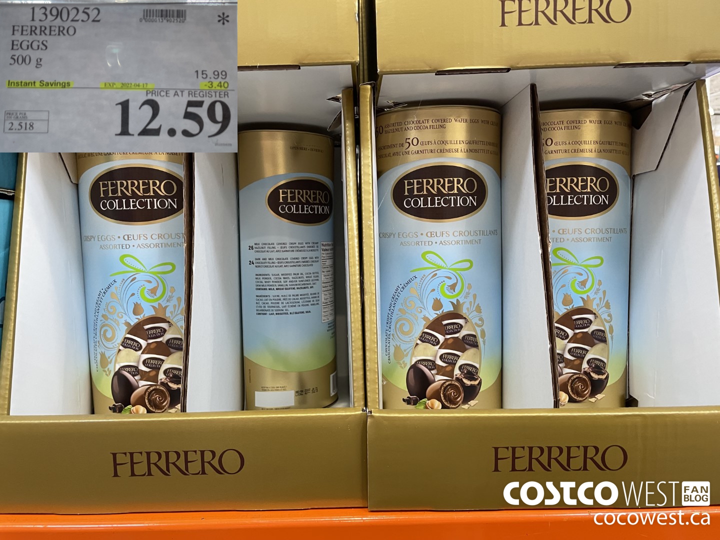 1390252 FERRERO EGGS 500 g ($3.40 INSTANT SAVINGS EXPIRES ON 2022-04-17) $12.59