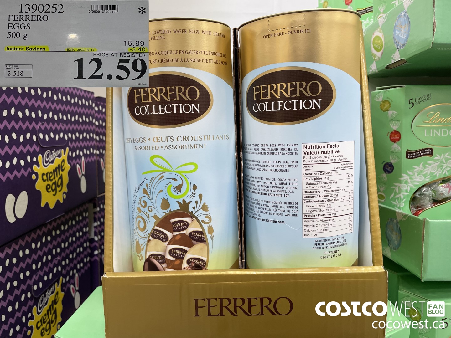 1390252 FERRERO EGGS 500 g ($3.40 INSTANT SAVINGS EXPIRES ON 2022-04-17) $12.59