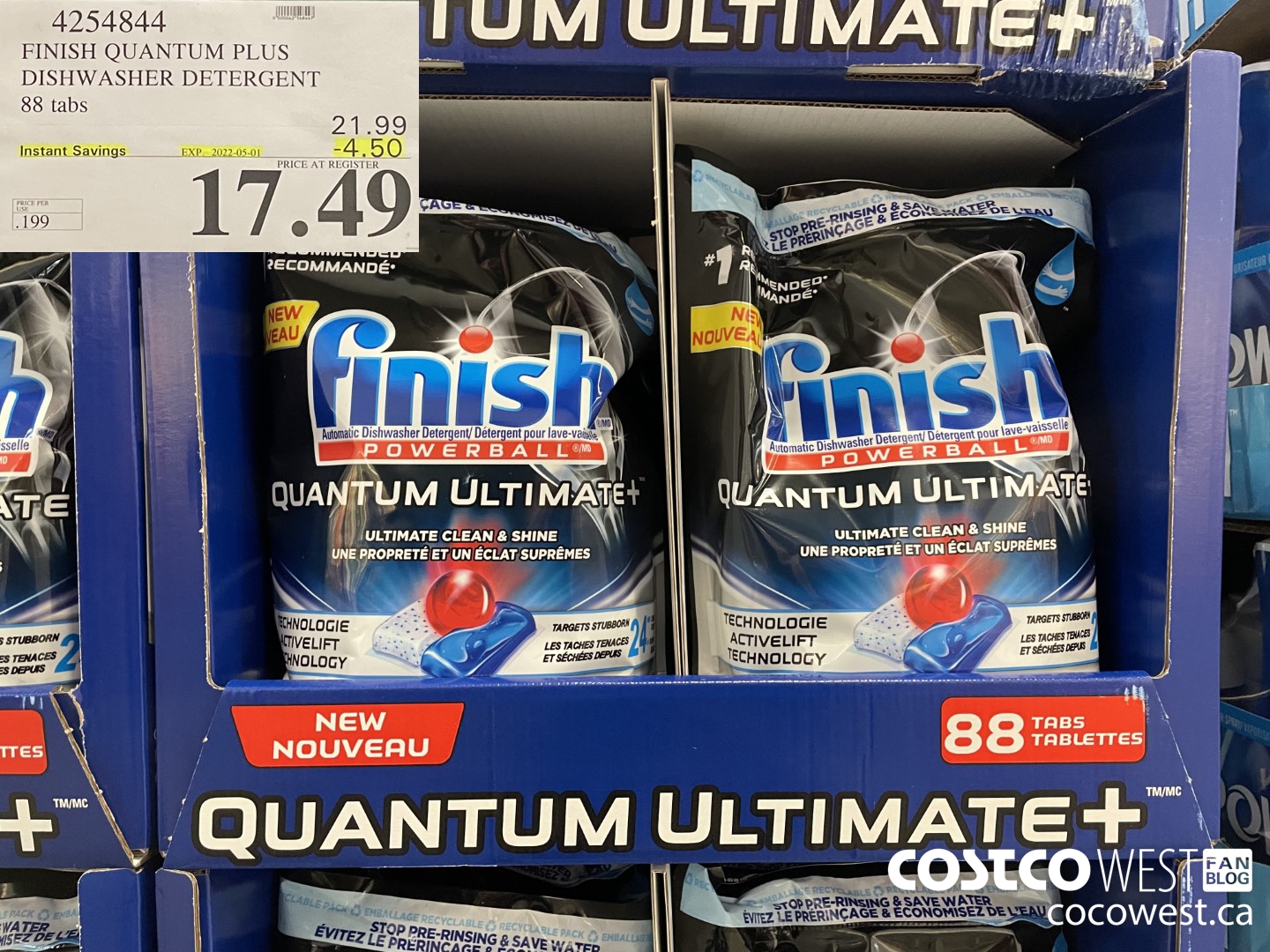4254844 FINISH QUANTUM PLUS DISHWASHER DETERGENT 88 tabs ($4.50 INSTANT SAVINGS EXPIRES ON 2022-05-01) $17.49
