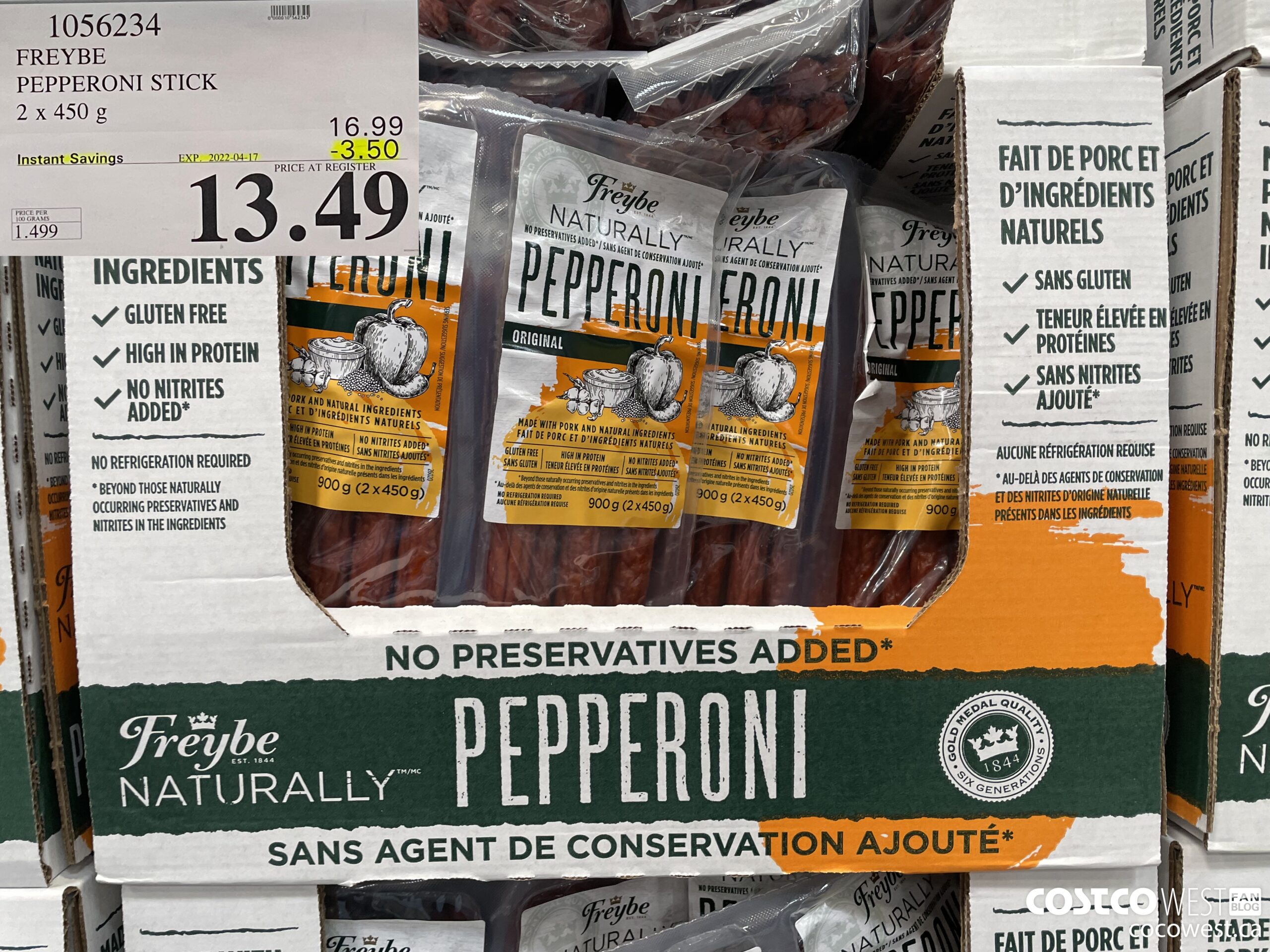 1056234 FREYBE PEPPERONI STICK 2 x 450g ($3.50 INSTANT SAVINGS EXPIRES ON 2022-04-17) $13.49