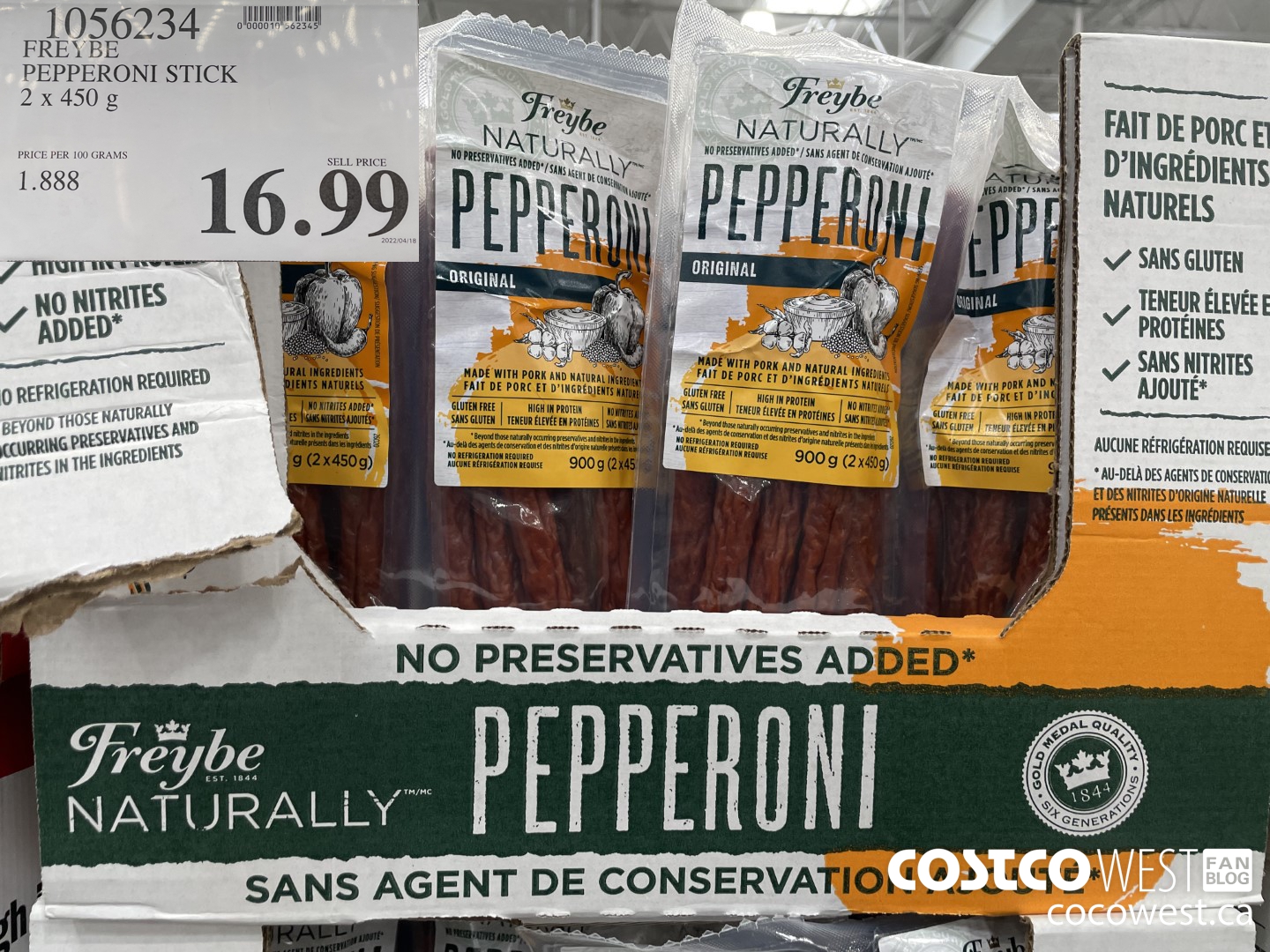 1056234 FREYBE PEPPERONI STICK 2 x 450g $16.99