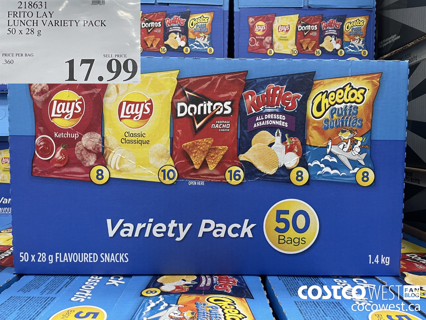 218631 FRITO LAY LUNCH VARIETY PACK 50 X 28 G $17.99