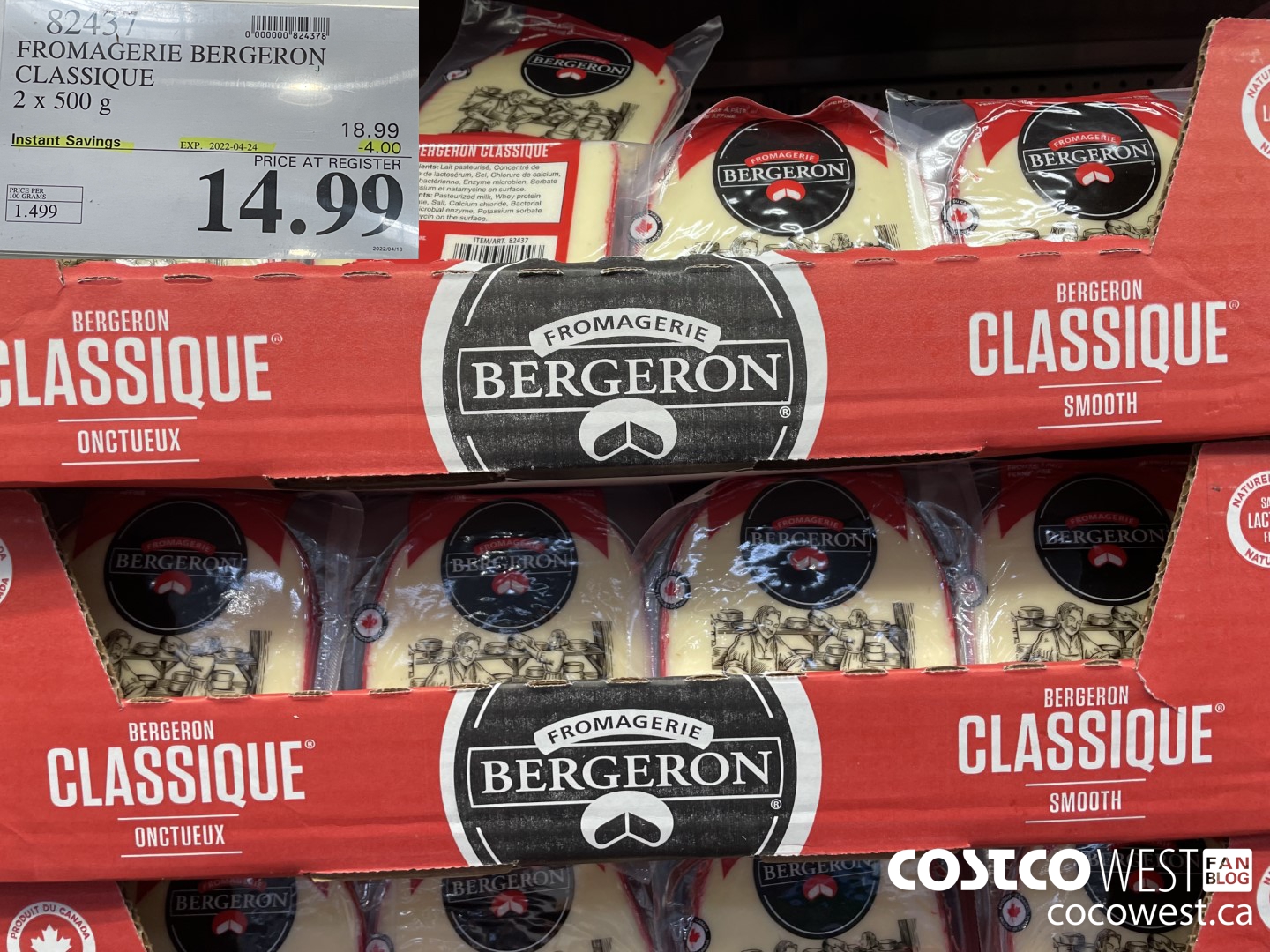 82437 FROMAGERIE BERGERON CLASSIQUE 1 KG ($4.00 INSTANT SAVINGS EXPIRES ON 2022-04-24) $14.99