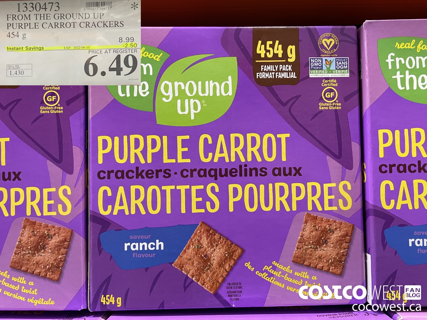 1330473 FROM THE GROUND UP PURPLE CARROT CRACKERS 454 g ($2.50 INSTANT SAVINGS EXPIRES ON 2022-04-10) $6.49