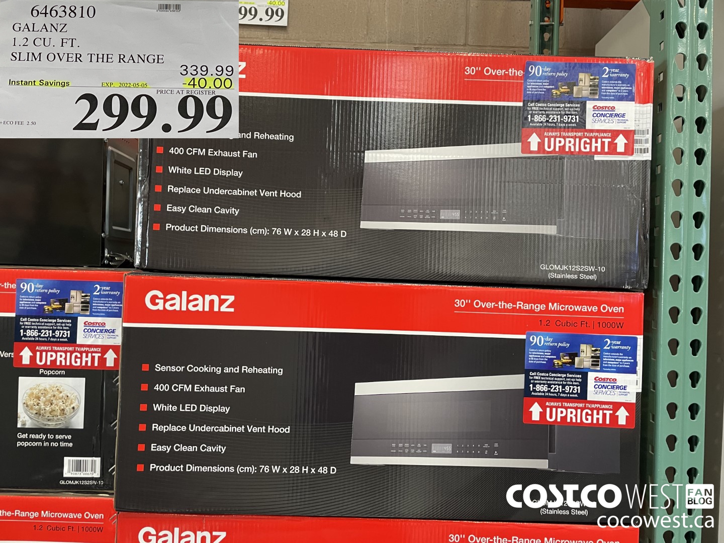 6463810 GALANZ 1.2 CU. FT., SLIM OVER THE RANGE  ($40.00 INSTANT SAVINGS EXPIRES ON 2022-05-05) $299.99